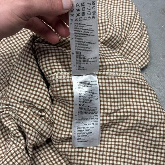 Sandro Paris Womens Dress Shirt 100% Viscose Check Long Sleeve Brown Large - Picture 9 of 9